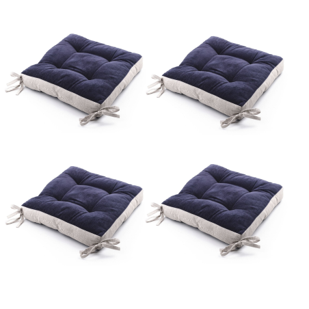 Lot de 4 coussins de chaises en coton bicolore "Coccon" - Bleu marine - 38 x 38 cm