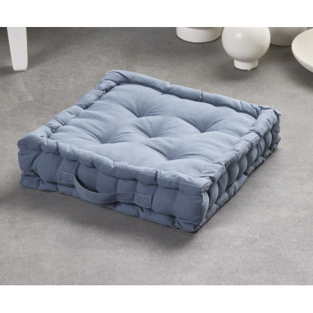 Coussin de sol carré en coton "Essential" - Bleu denim - 40 x 40 x H 10 cm