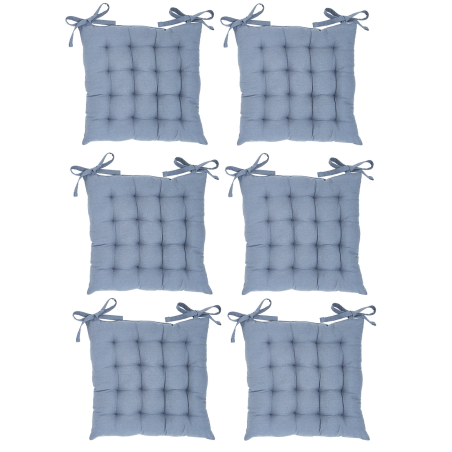 Lot de 6 galettes de chaises "Essential" - Bleu - 38 x 38 cm