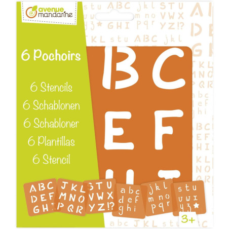 Set de 6 pochoirs pour enfants - Alphabet - Orange - 15 x 15 cm