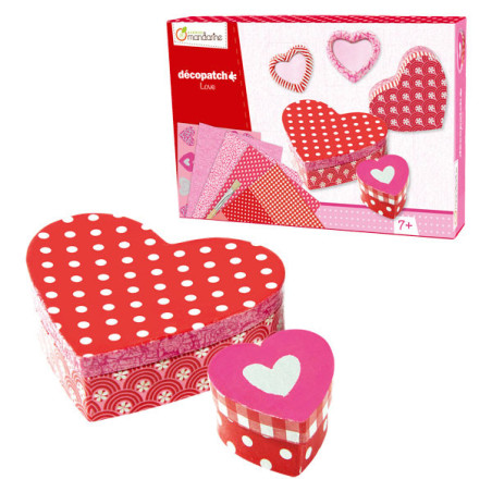 Kit de boîtes créatives "Décopatch" - Love - Rose - L 23 x H 5 x P 16 cm