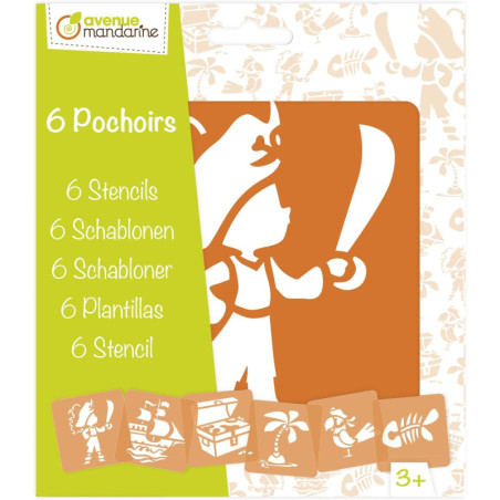 Set de 6 pochoirs pour enfants - Pirates - Orange - 15 x 15 cm