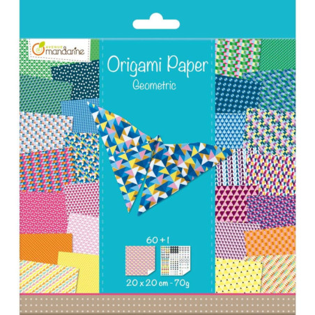 Feuilles pour origami imprimées recto/verso - Géometric - 60 feuilles - 20 x 20 cm
