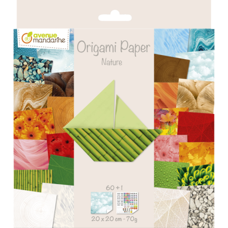 Feuilles pour origami imprimées recto/verso - Nature - 60 feuilles - 20 x 20 cm
