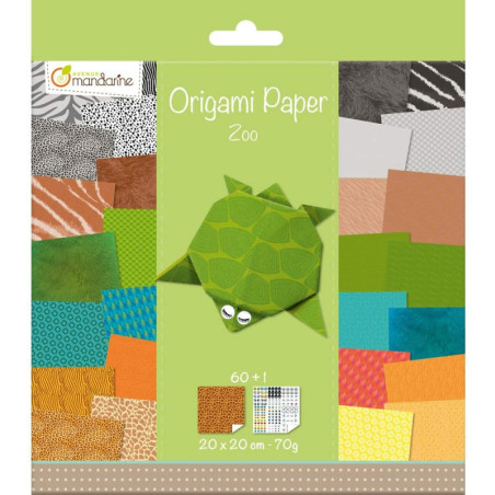 Feuilles pour origami imprimées recto/verso - Zoo - 60 feuilles - 20 x 20 cm
