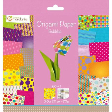 Feuilles pour origami imprimées recto/verso - Bubbles - 60 feuilles - 20 x 20 cm