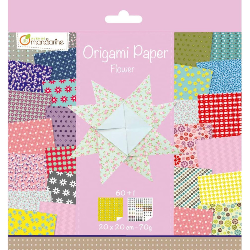 Feuilles pour origami imprimées recto/verso - Flowers - 60 feuilles - 20 x 20 cm