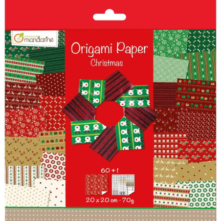 Feuilles pour origami imprimées recto/verso - Christmas - 60 feuilles - 20 x 20 cm