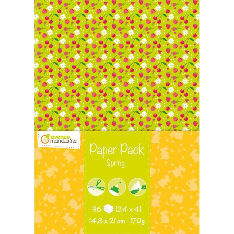 Lot de 96 feuilles imprimées Spring pour DIY - Multicolore - l 14.8 x L 21 cm
