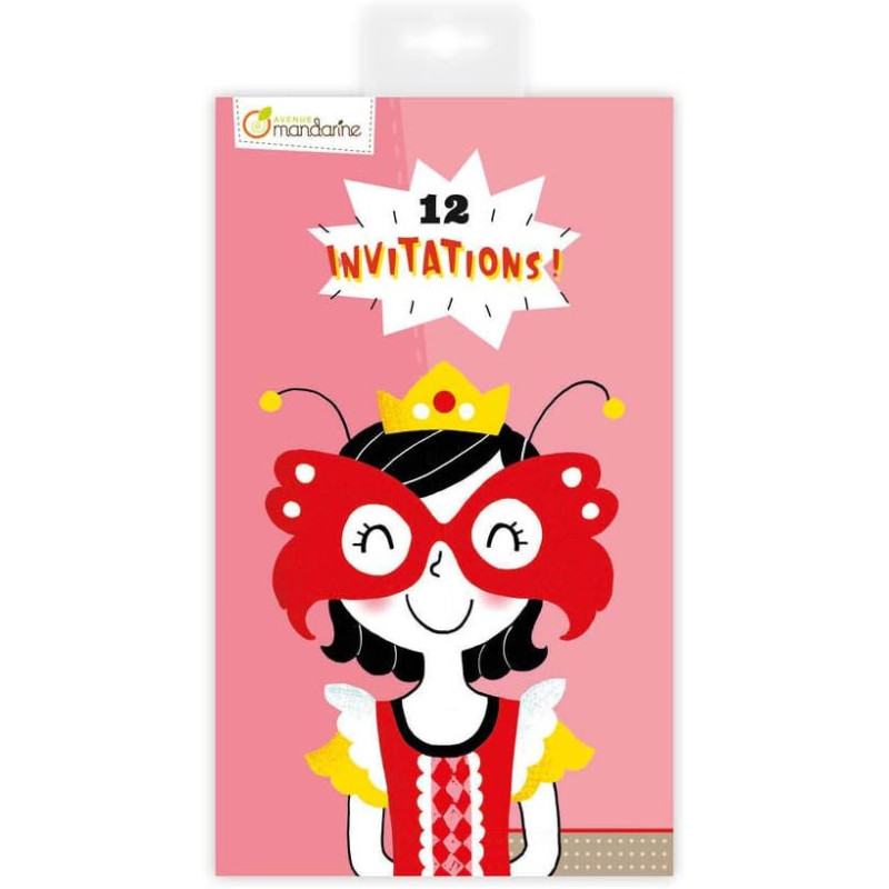 Carnet de 12 cartes dinvitation - Princesses - Rose - 17 x 10 cm