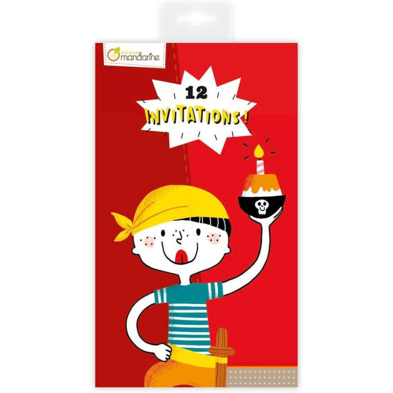 Carnet de 12 cartes dinvitation - Pirates - Rouge - 17 x 10 cm