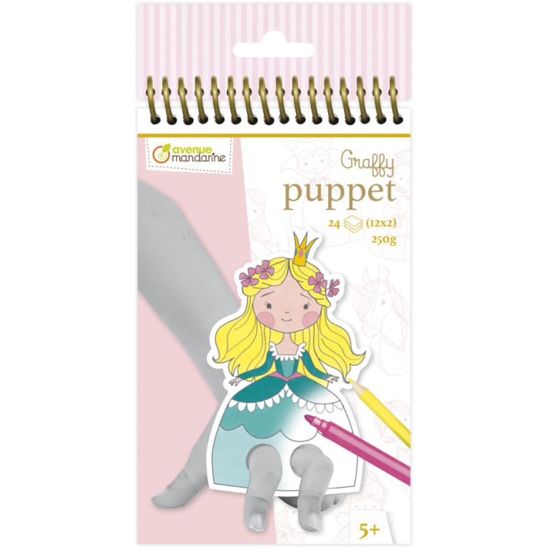 Carnet de 24 marionnettes à doigt à colorier Graffy puppets - Prince et Princesse
