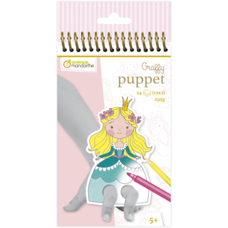 Carnet de 24 marionnettes à doigt à colorier "Graffy puppets" - Prince et Princesse