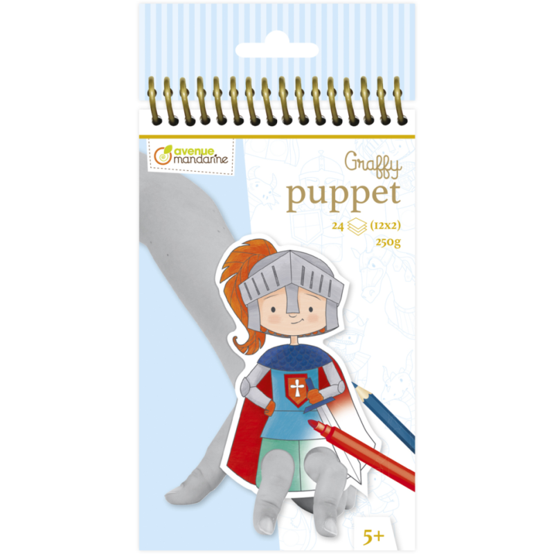 Carnet de 24 marionnettes à doigt à colorier Graffy puppets - Dragons et Chevaliers