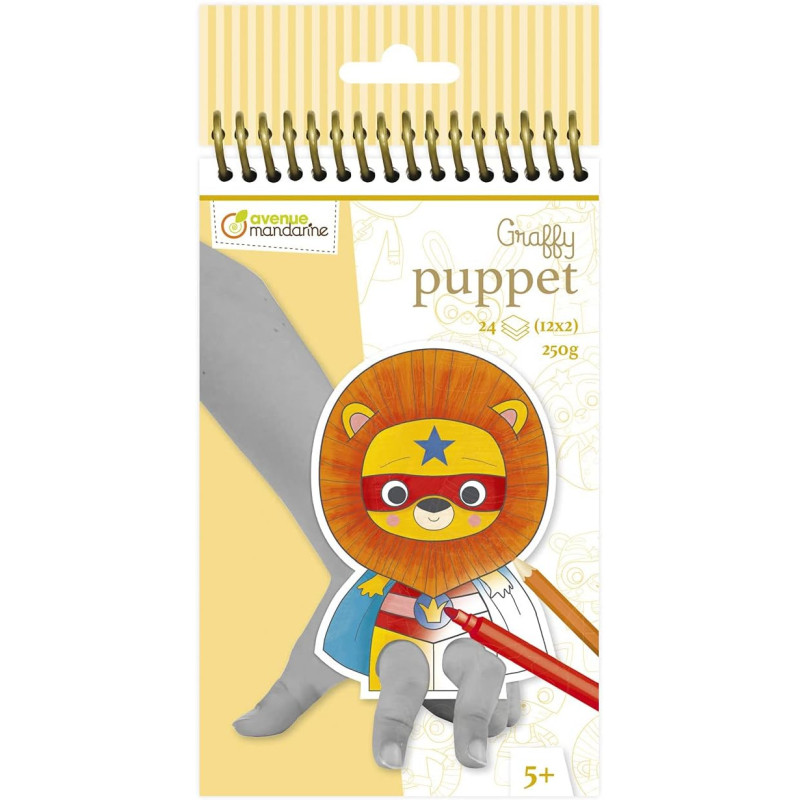 Carnet de 24 marionnettes à doigt à colorier Graffy puppets - Animaux Super Héros