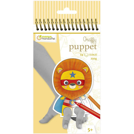 Carnet de 24 marionnettes à doigt à colorier "Graffy puppets" - Animaux Super Héros