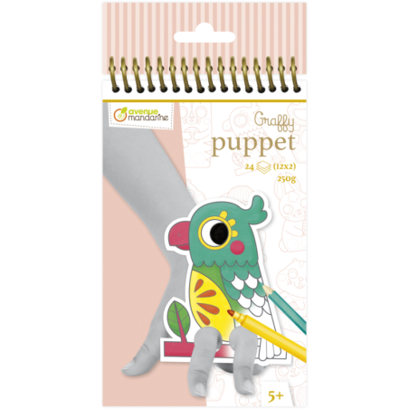 Carnet de 24 marionnettes à doigt à colorier Graffy puppets - Animaux domestiques