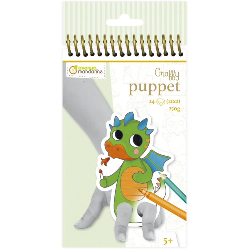 Carnet de 24 marionnettes à doigt à colorier Graffy puppets - Animaux fantastiques