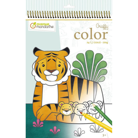 Carnet de coloriage "Graffy Color" - Maman et Bébé Animaux Sauvages - 24 feuilles