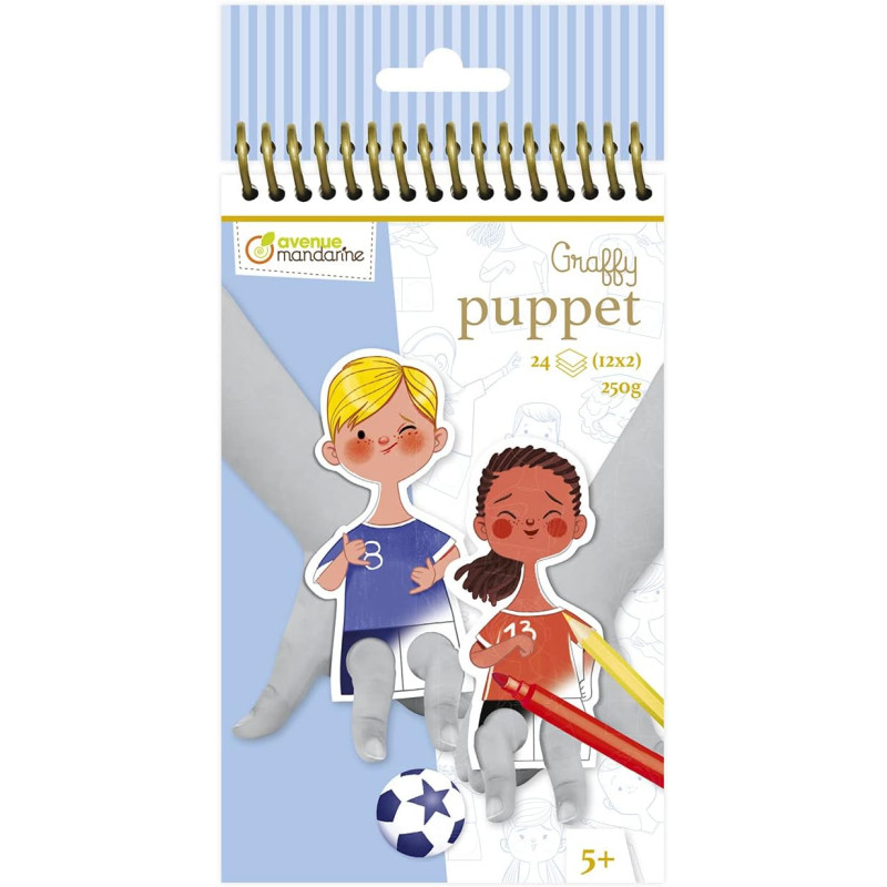 Carnet de 24 marionnettes à doigt à colorier Graffy puppets - Football