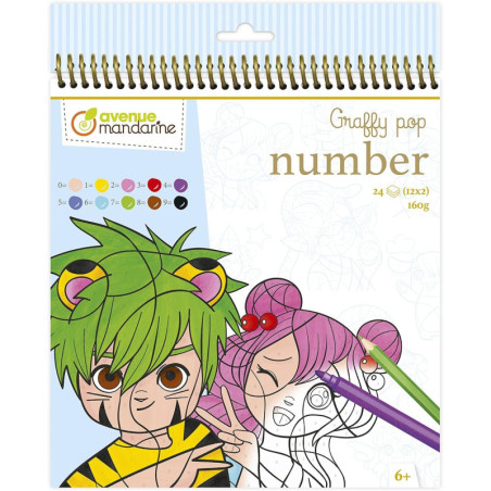 Carnet de coloriage "Graffy Pop Number" - Manga - 24 feuilles