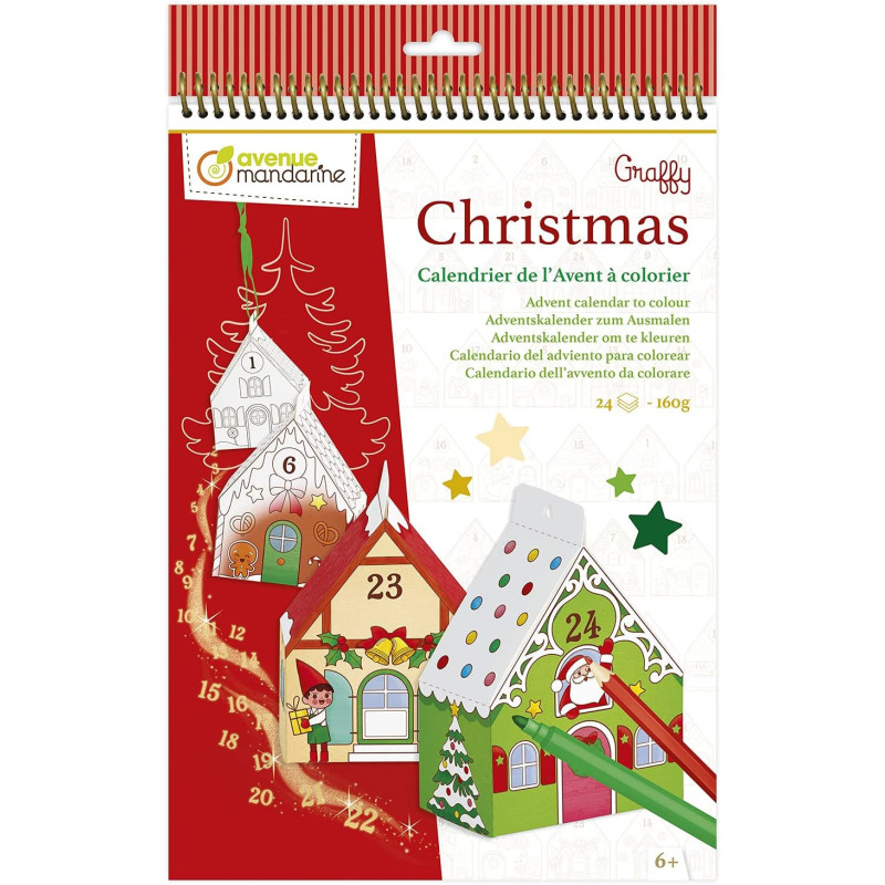 Carnet de coloriage Graffy Christmas - Calendrier de l'avent à colorier - 24 feuilles