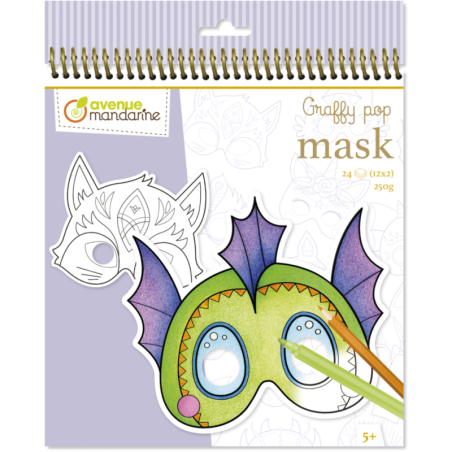 Carnet de coloriage Graffy Pop Mask - Animaux fantastiques - 24 formes pré-découpées