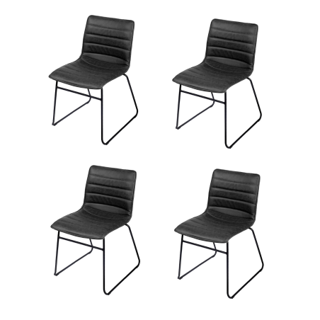 Lot de 4 chaises BROOKLYN effet cuir - 55 x 45 x H 47/78cm - Noir