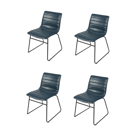 Lot de 4 chaises BROOKLYN effet cuir - 55 x 45 x H 47/78cm - Bleu denim