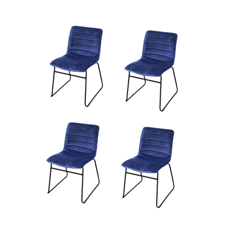 Lot de 4 chaises BROOKLYN en velours - 55 x 45 x H 47/78cm - Bleu