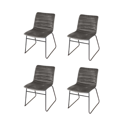Lot de 4 chaises BROOKLYN en velours - 55 x 45 x H 47/78cm - Gris