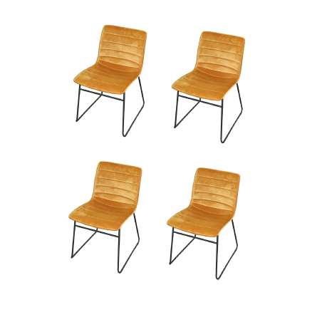 Lot de 4 chaises BROOKLYN en velours - L 55 x l 45 x H 78cm - Jaune moutarde