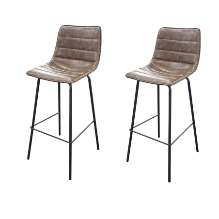 Lot de 2 tabourets de bar BROOKLYN effet cuir - Marron - L 44 x P 53 x H 92 cm