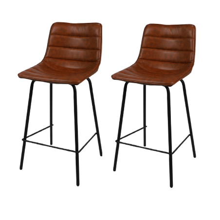 Lot de 2 tabourets de bar BROOKLYN effet cuir - Canelle - 44 x 53 x H 92 cm