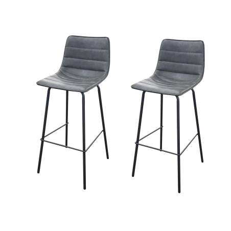 Lot de 2 tabourets de bar BROOKLYN effet cuir - Gris quartz - L 44 x P 53 x H 92 cm