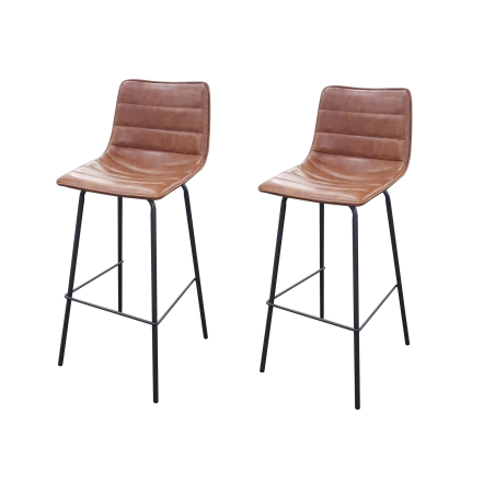 Lot de 2 tabourets de bar BROOKLYN effet cuir - Acajou - L 44 x P 53 x H 92 cm