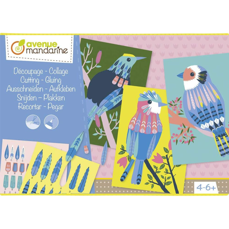 Boîte créative de découpage et collage - Oiseaux - L 23 x H 4 x l 16 cm