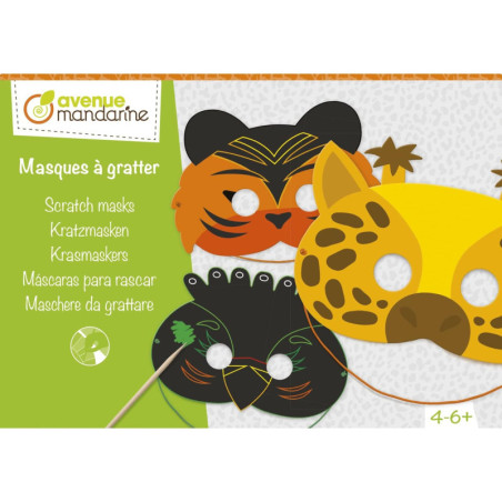 Boite créative de masques à gratter - Animaux de la jungle - L 23 x H 4 x 16 cm