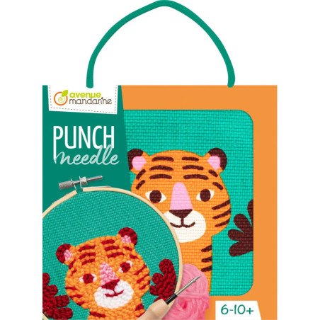 Kit point de croix enfant "Punch Needle"- Tigre - D 18 cm