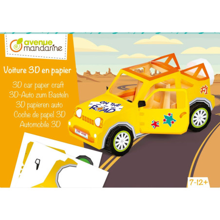 Kit créatif de pliage pour voiture en carton 3D - Jaune