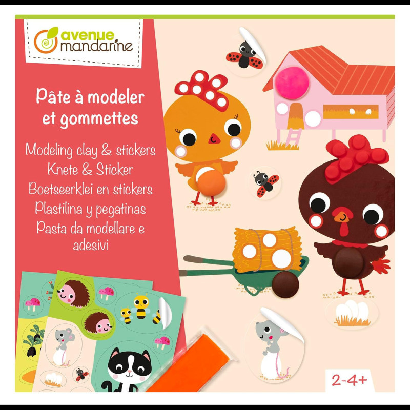 Coffret créatif de pâte à modeler et gommettes - Animaux de la ferme - 6 tableaux