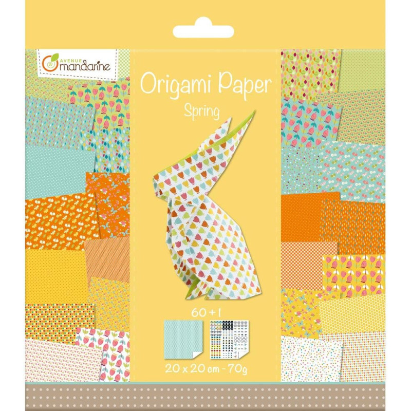 Feuilles pour origami imprimées recto/verso Paper Spring- 60 feuilles - 20 x 20 cm