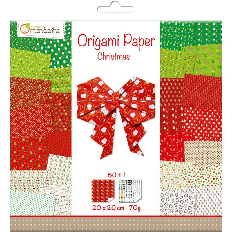 Feuilles pour origami imprimées recto/verso Paper Christmas- 60 feuilles - 20 x 20 cm