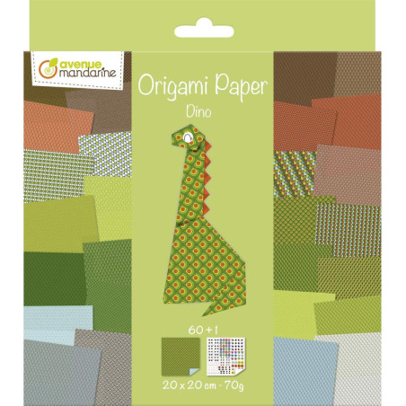 Feuilles pour origami imprimées recto/verso "Dino"- 60 feuilles - 20 x 20 cm