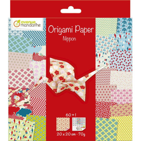 Feuilles pour origami imprimées recto/verso "Nippon"- 60 feuilles - 20 x 20 cm