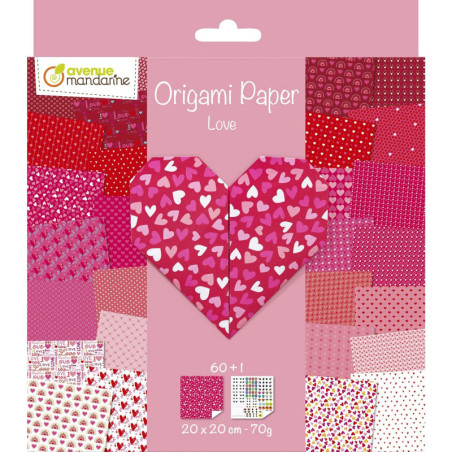 Feuilles pour origami imprimées recto/verso "Love"- 60 feuilles - 20 x 20 cm