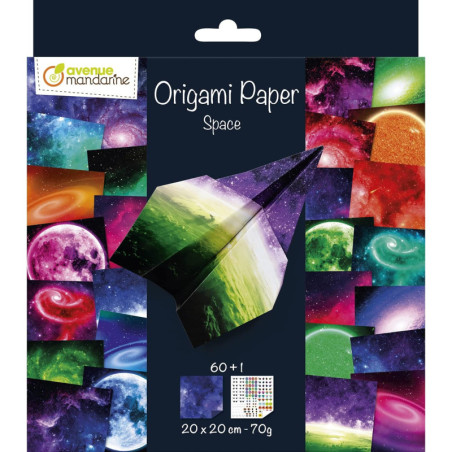 Feuilles pour origami imprimées recto/verso "Espace"- 60 feuilles - 20 x 20 cm