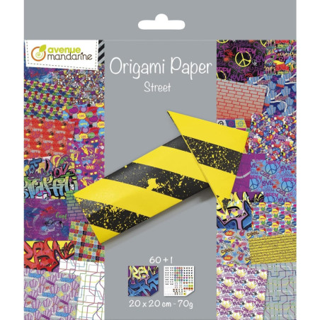 Feuilles pour origami imprimées recto/verso "Street Art"- 60 feuilles - 20 x 20 cm
