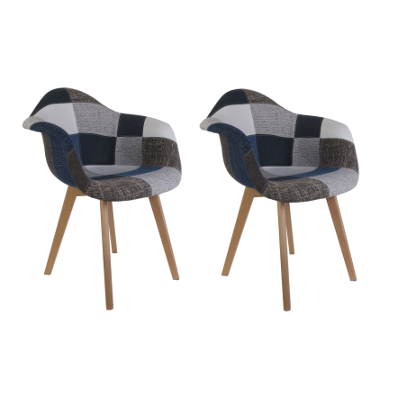 Lot de 2 fauteuils Patchwork - Bleu et gris