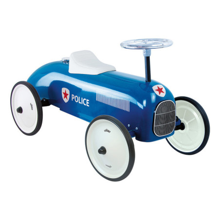 Porteur voiture de police vintage en métal - Bleu - l 76 x H 40 x P 38 cm